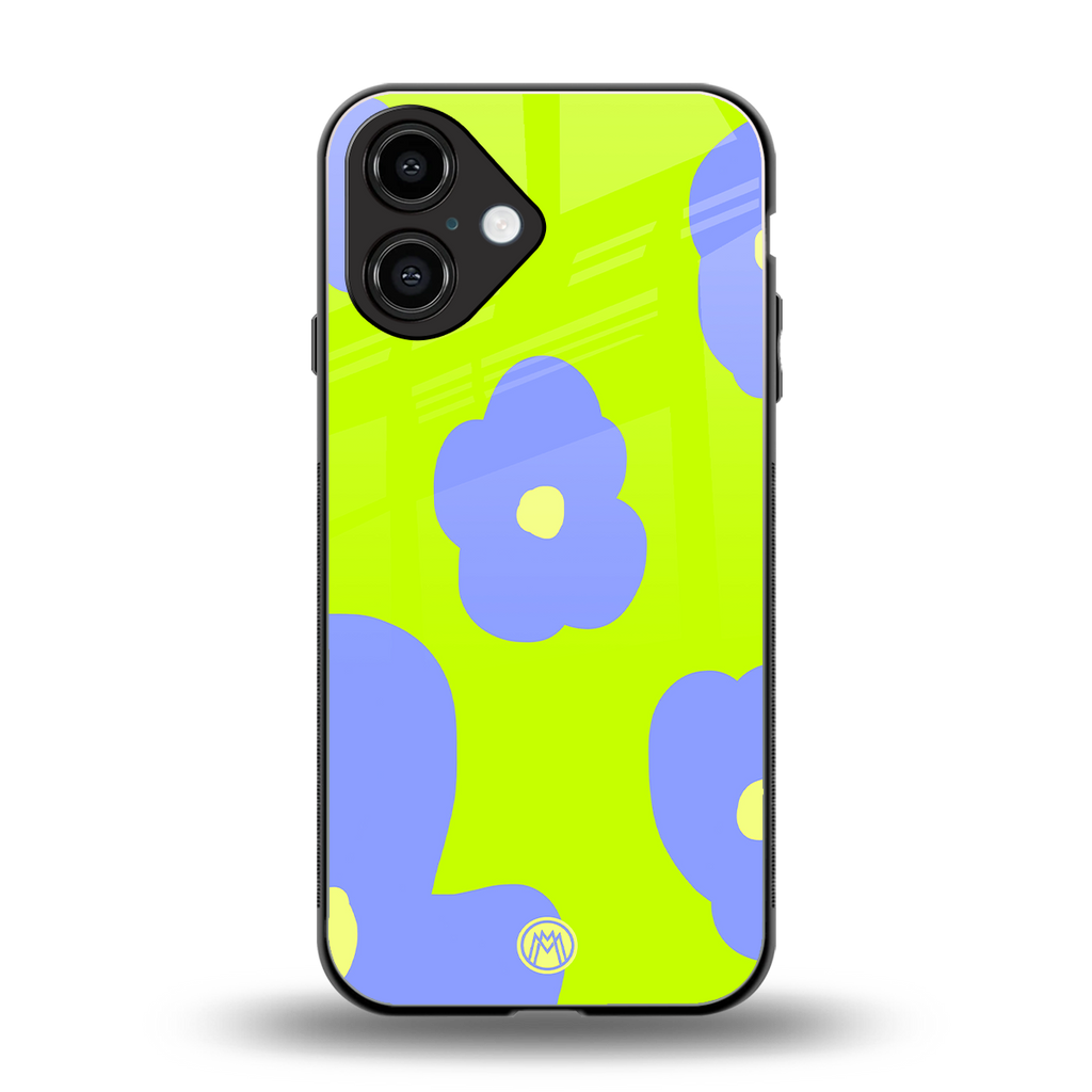 chartreuse arctic flowers back phone cover | glass case for iphone 16