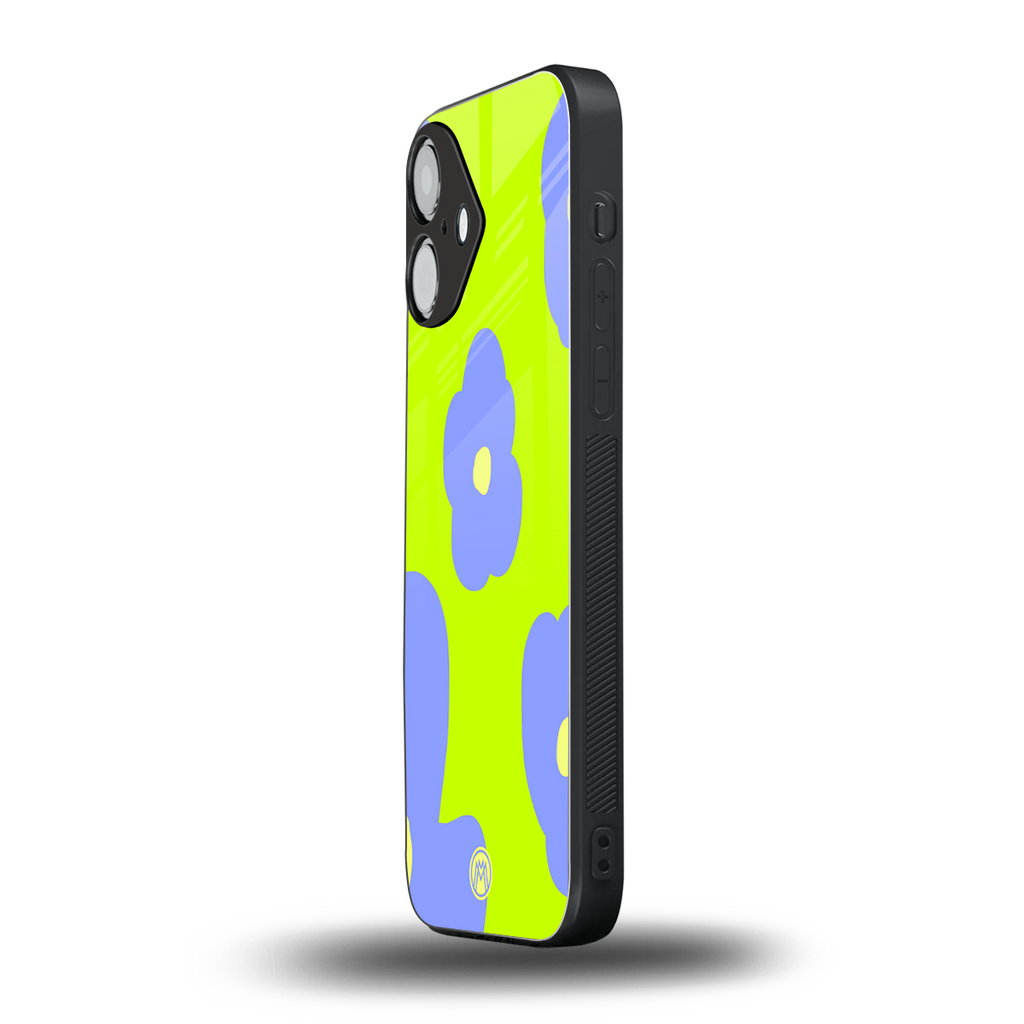 chartreuse arctic flowers back phone cover | glass case for iphone 16