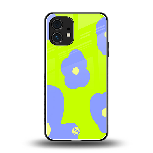 chartreuse arctic flowers back phone cover | glass case for nothing phone 1