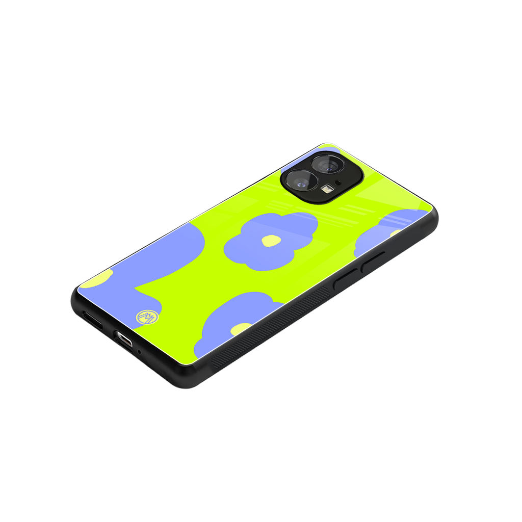 chartreuse arctic flowers back phone cover | glass case for nothing phone 1
