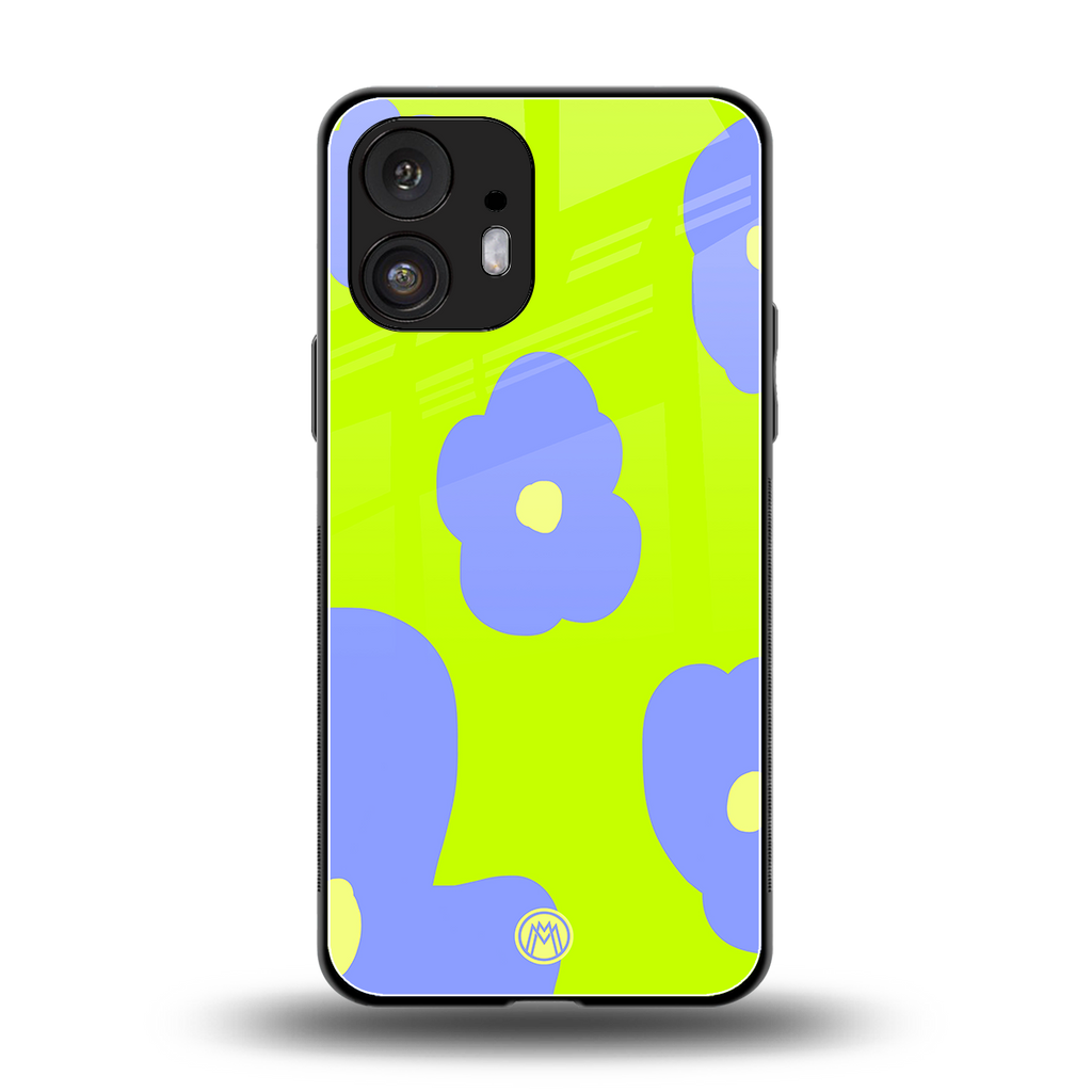 chartreuse arctic flowers back phone cover | glass case for nothing phone 2