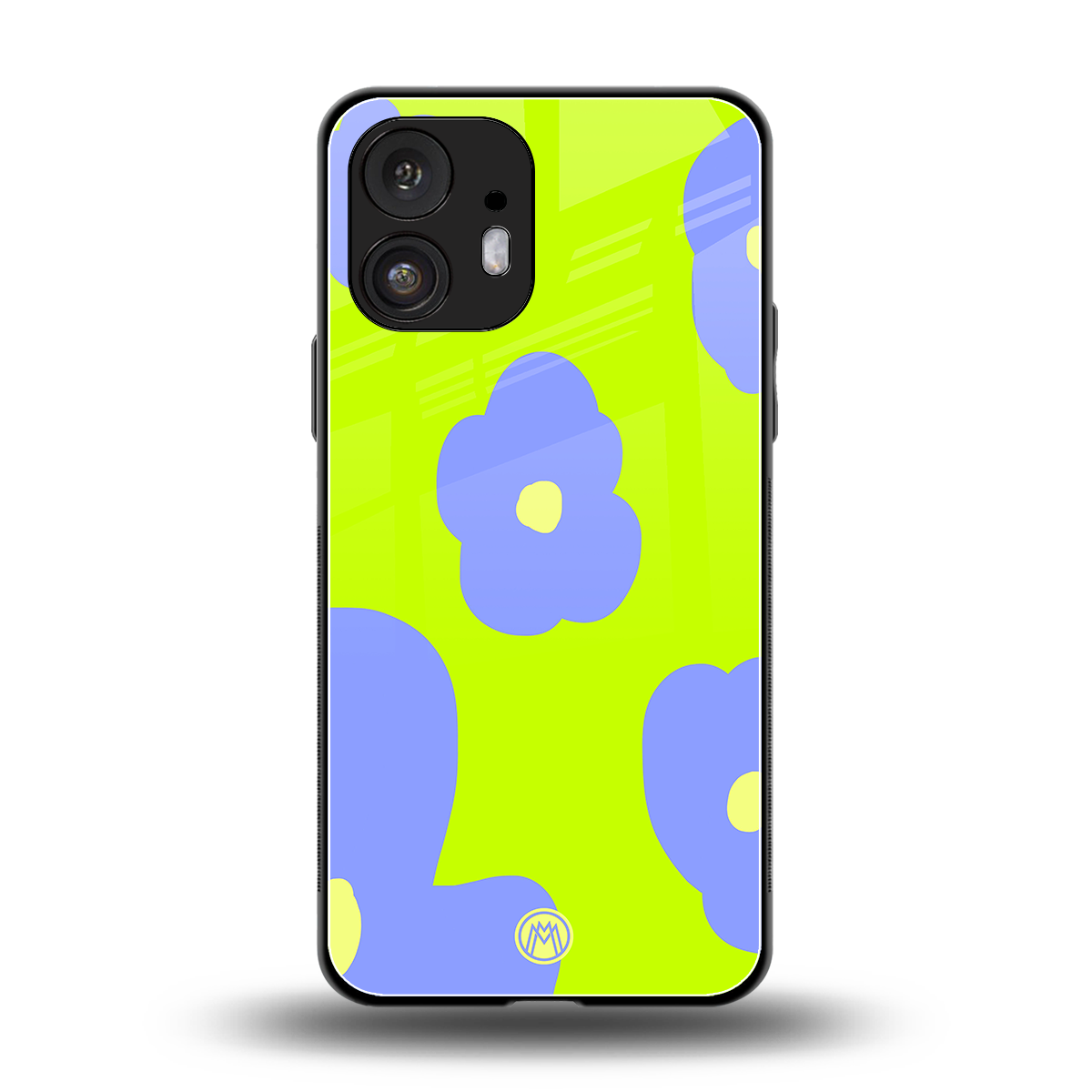 chartreuse arctic flowers back phone cover | glass case for nothing phone 2