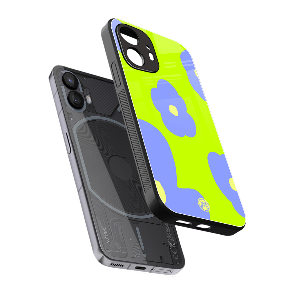 chartreuse arctic flowers back phone cover | glass case for nothing phone 2
