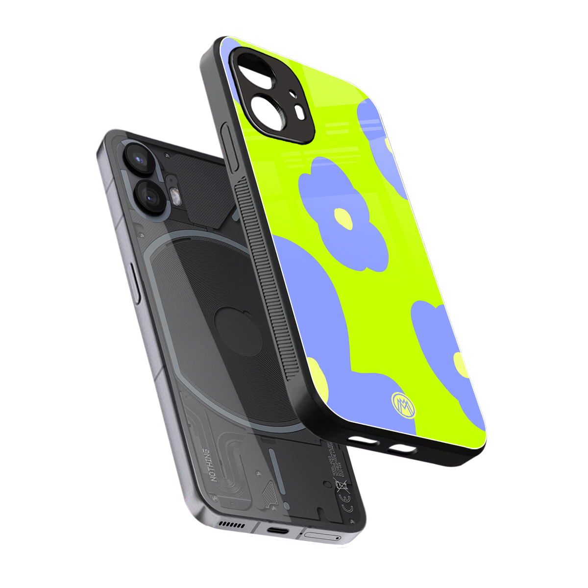 chartreuse arctic flowers back phone cover | glass case for nothing phone 2