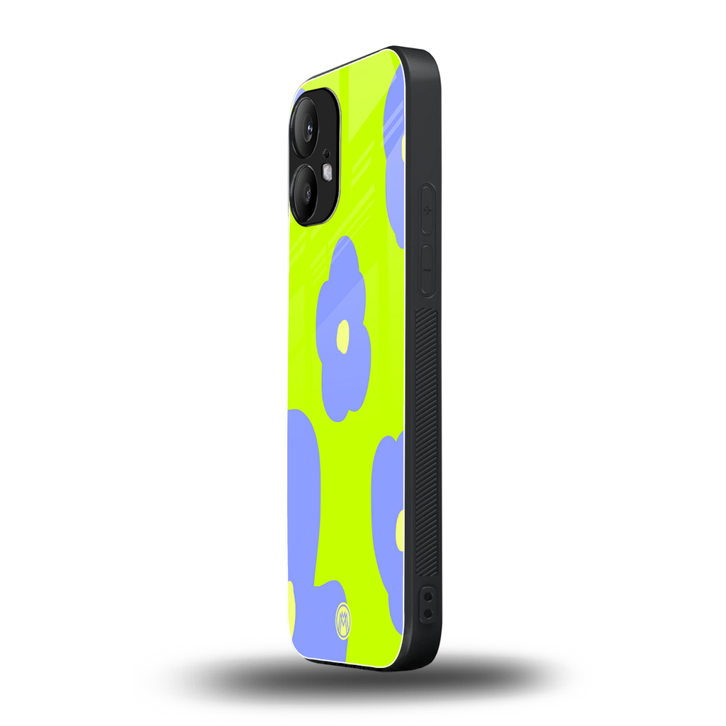 chartreuse arctic flowers back phone cover | glass case for nothing phone 2
