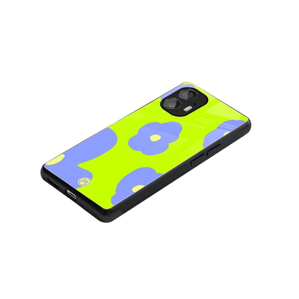 chartreuse arctic flowers back phone cover | glass case for nothing phone 2