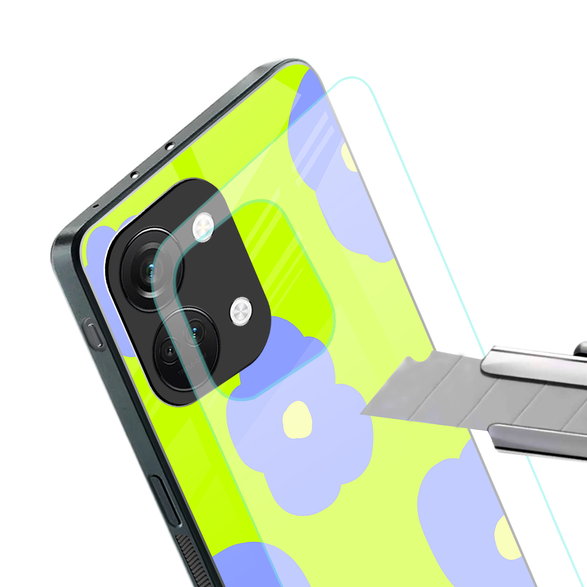 chartreuse arctic flowers back phone cover | glass case for oneplus nord 3