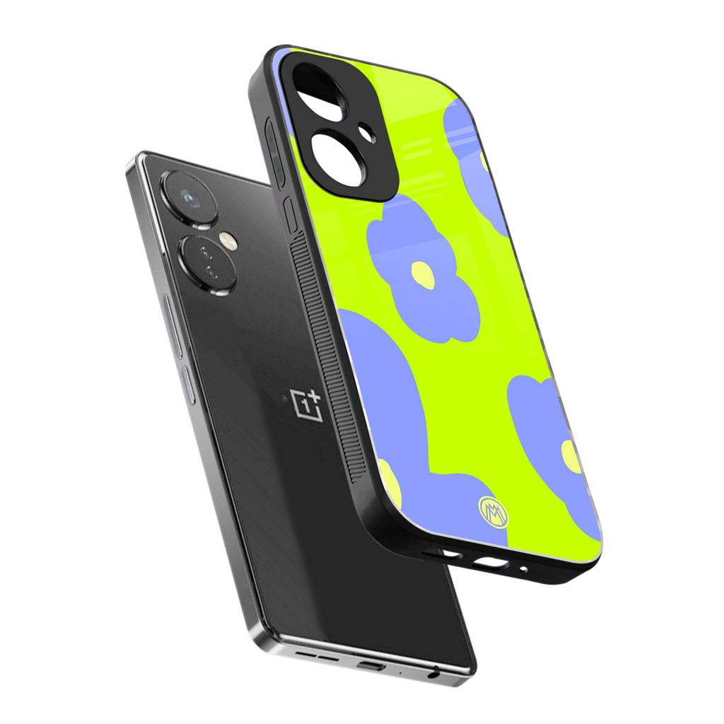 chartreuse arctic flowers back phone cover | glass case for oneplus nord ce 3