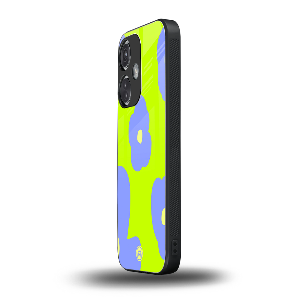 chartreuse arctic flowers back phone cover | glass case for oneplus nord ce 3