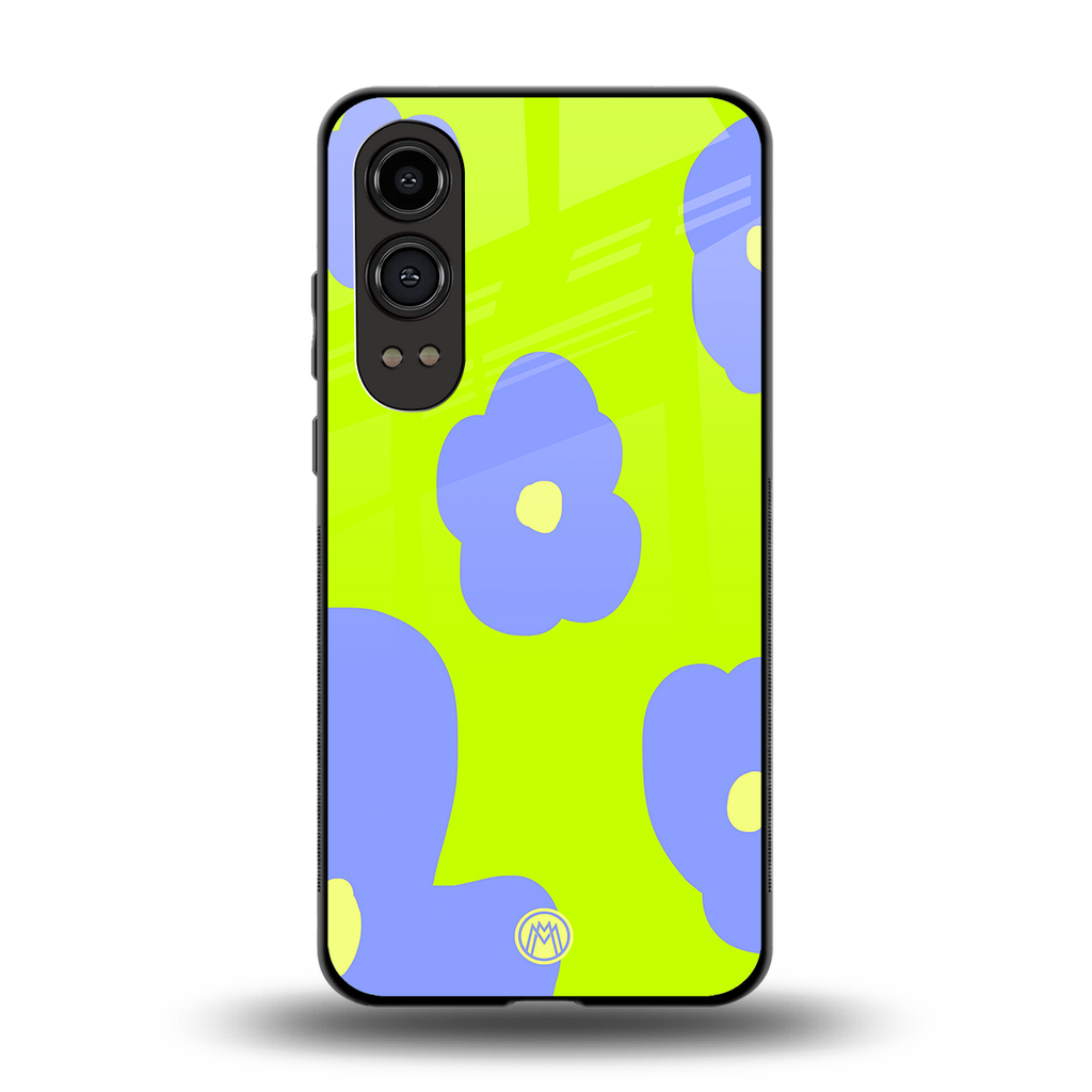 chartreuse arctic flowers back phone cover | glass case for oneplus nord ce 4 lite