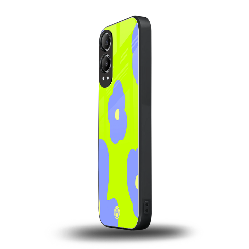 chartreuse arctic flowers back phone cover | glass case for oneplus nord ce 4 lite