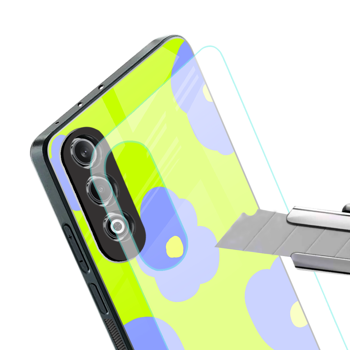 chartreuse arctic flowers back phone cover | glass case for oneplus nord ce 4