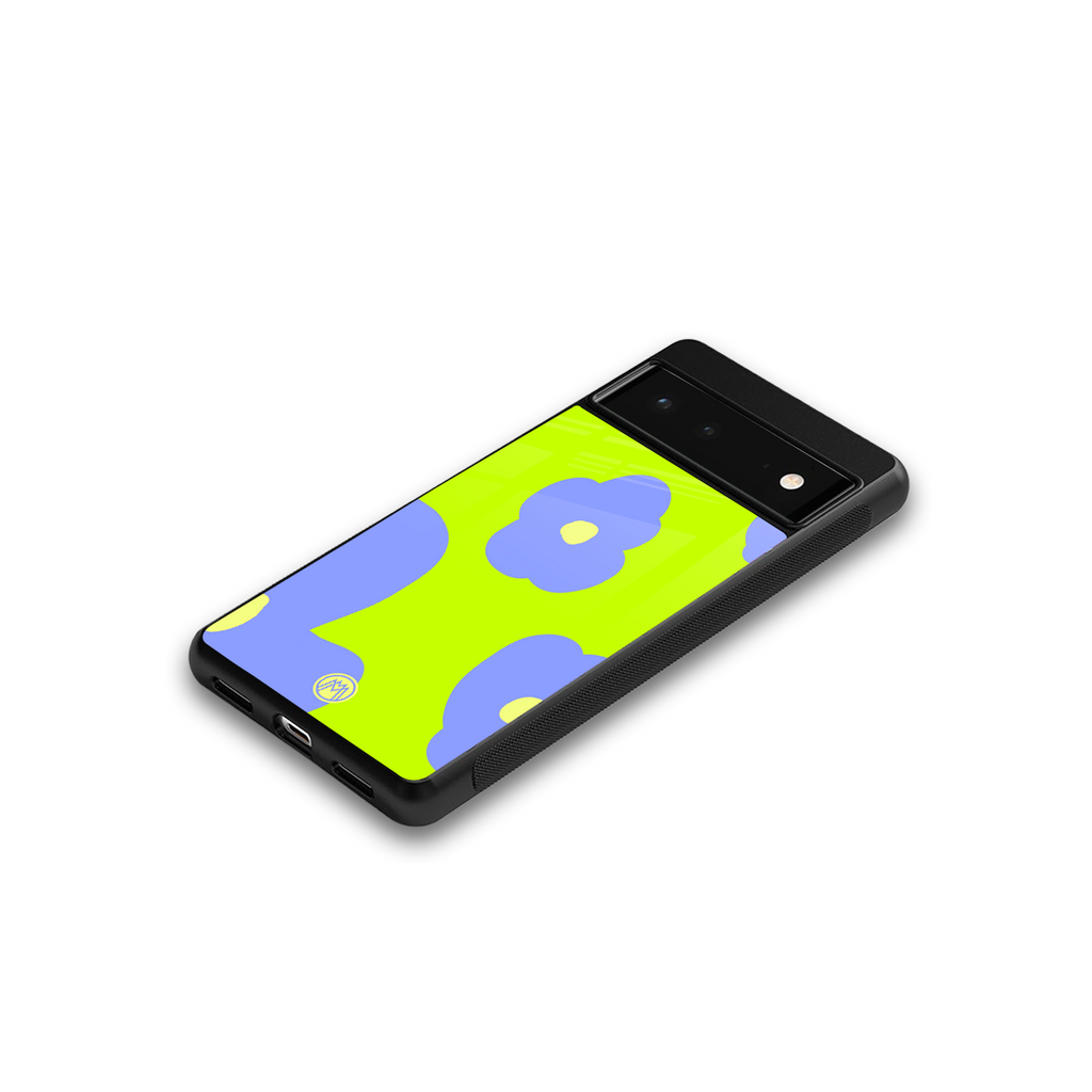 chartreuse arctic flowers back phone cover | glass case for google pixel 6