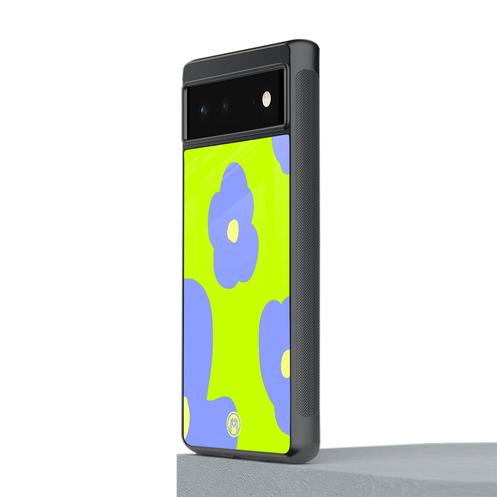 chartreuse arctic flowers back phone cover | glass case for google pixel 6