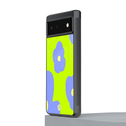 chartreuse arctic flowers back phone cover | glass case for Google Pixel 6A
