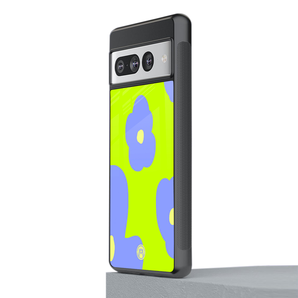 chartreuse arctic flowers back phone cover | glass case for google pixel 7 pro