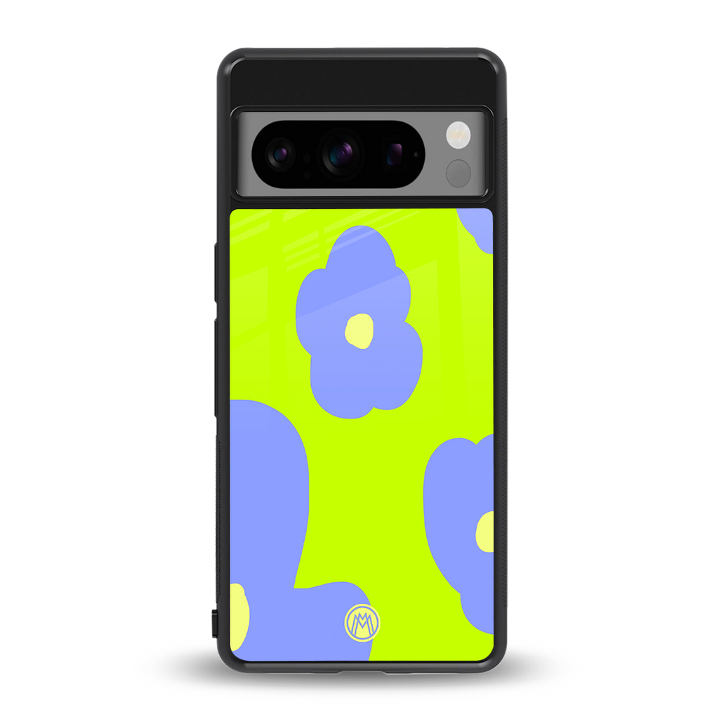 chartreuse arctic flowers back phone cover | glass case for google pixel 8 pro