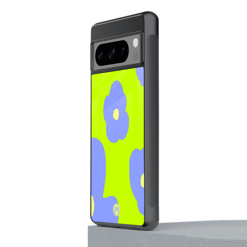 chartreuse arctic flowers back phone cover | glass case for google pixel 8 pro