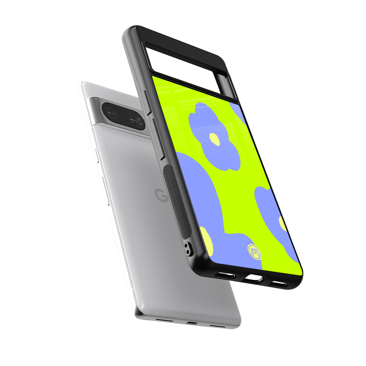 chartreuse arctic flowers back phone cover | glass case for Google Pixel 8