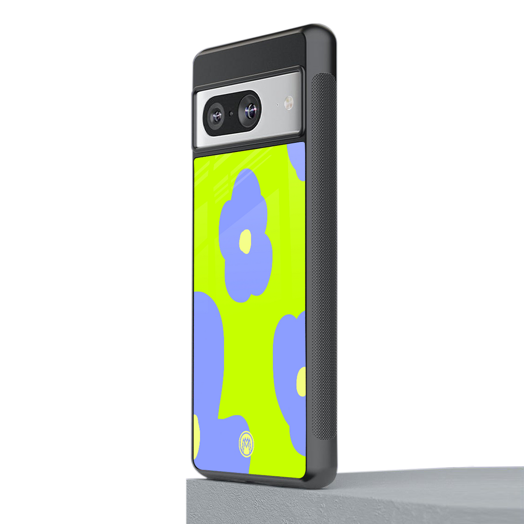 chartreuse arctic flowers back phone cover | glass case for Google Pixel 8