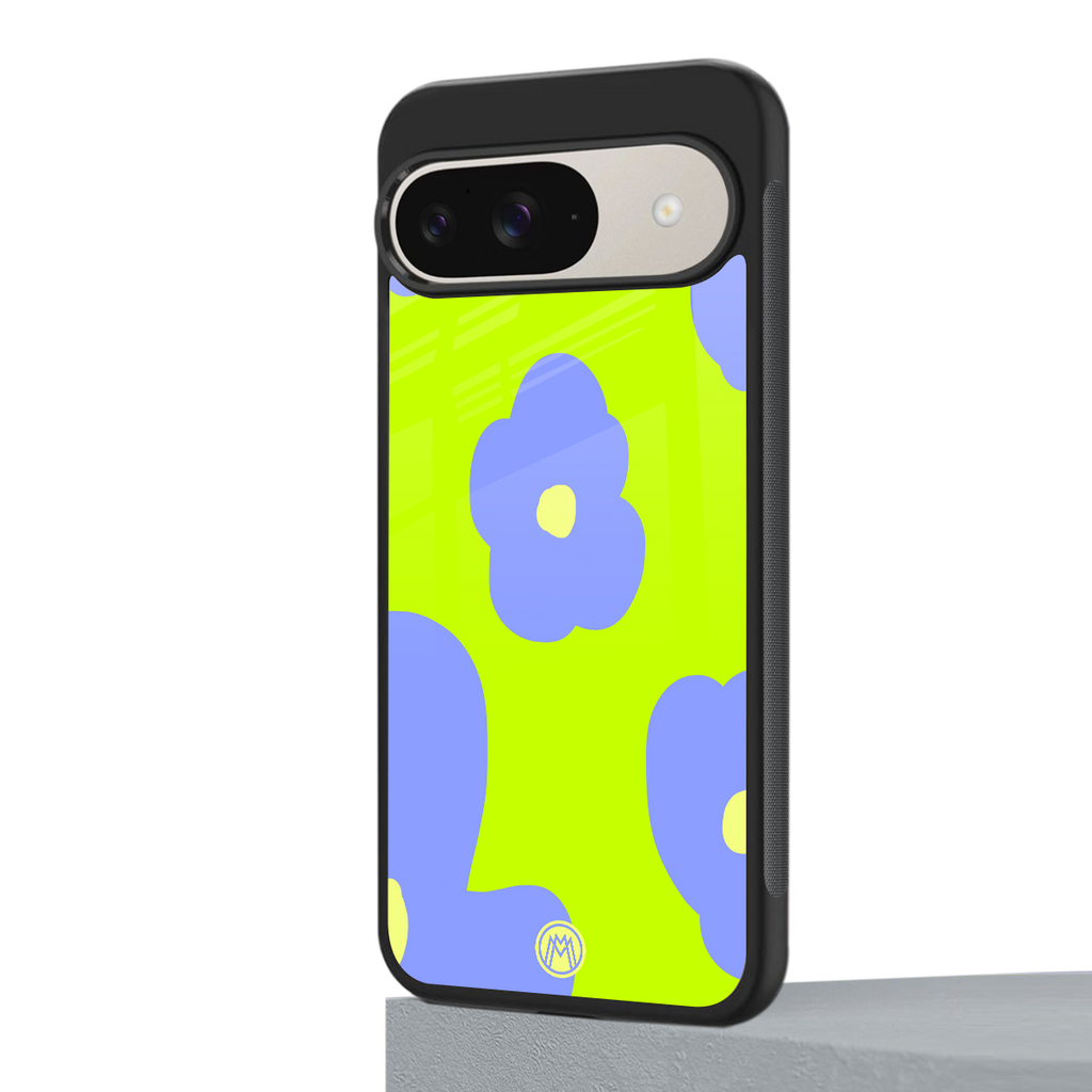 chartreuse arctic flowers back phone cover | glass case for google pixel 9