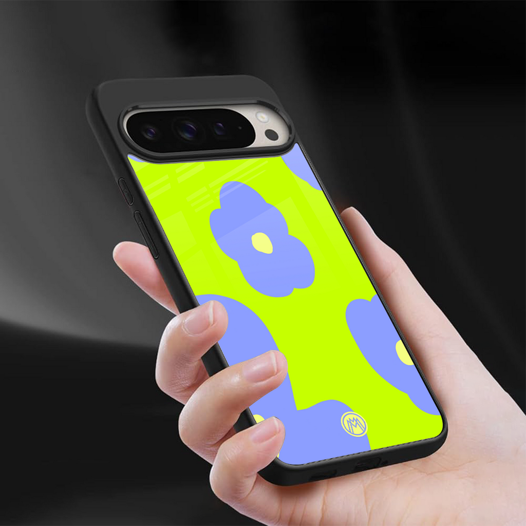 chartreuse arctic flowers back phone cover | glass case for google pixel 9 pro