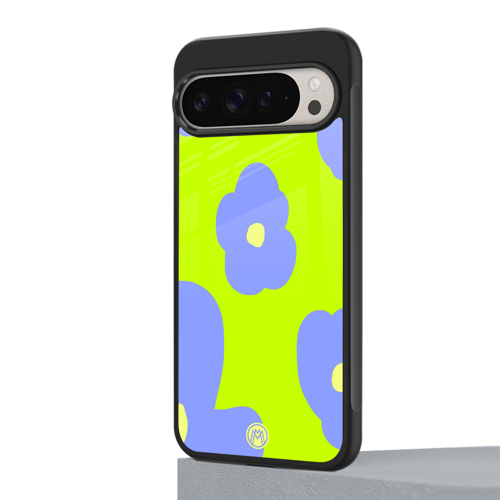 chartreuse arctic flowers back phone cover | glass case for google pixel 9 pro