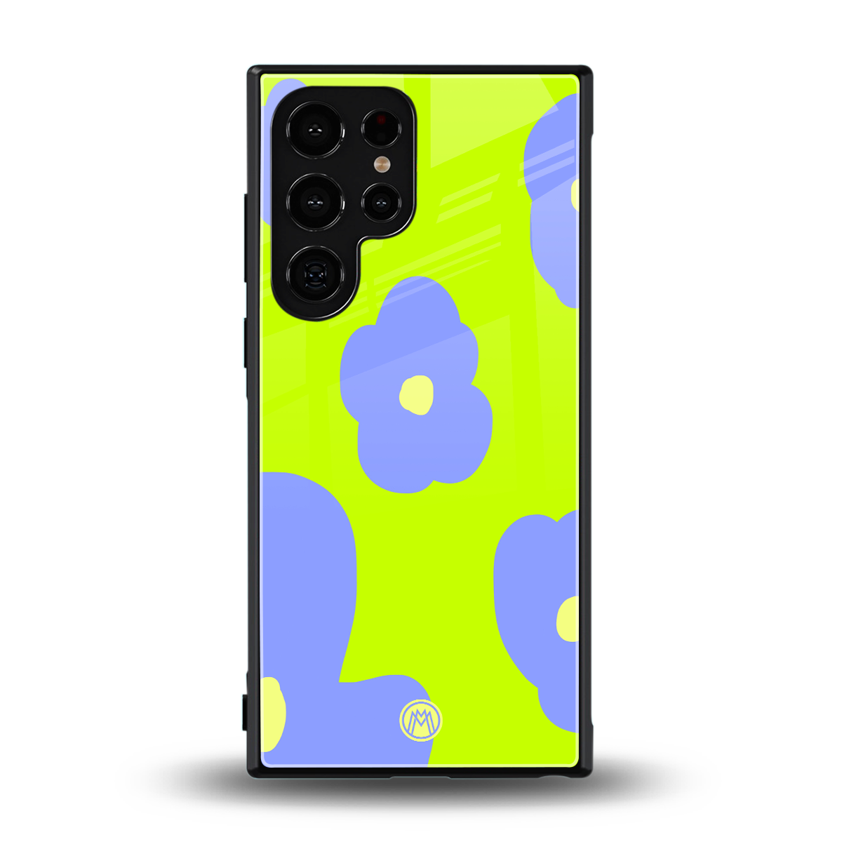 chartreuse arctic flowers back phone cover | glass case for samsung galaxy s23 ultra