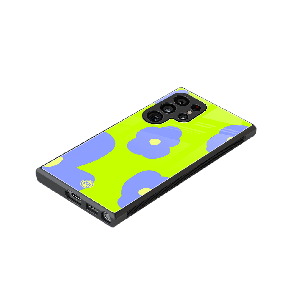 chartreuse arctic flowers back phone cover | glass case for samsung galaxy s23 ultra