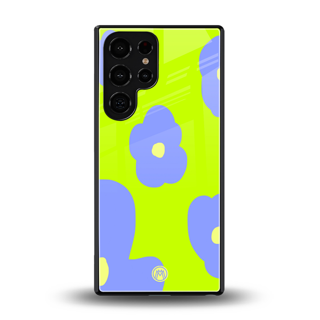 chartreuse arctic flowers back phone cover | glass case for samsung galaxy s25 ultra