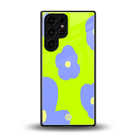 chartreuse arctic flowers back phone cover | glass case for samsung galaxy s25 ultra