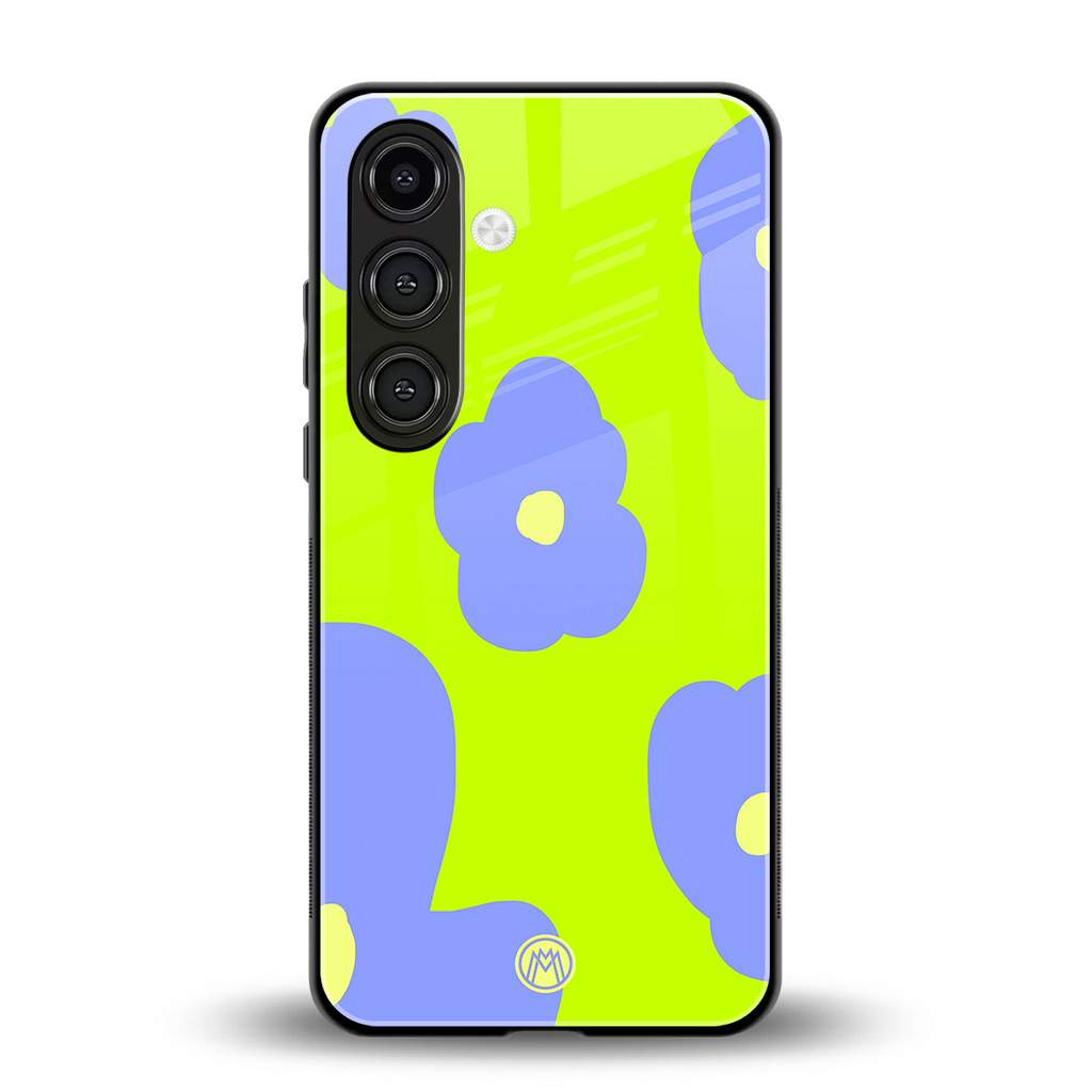 chartreuse arctic flowers back phone cover | glass case for samsung galaxy s24 plus