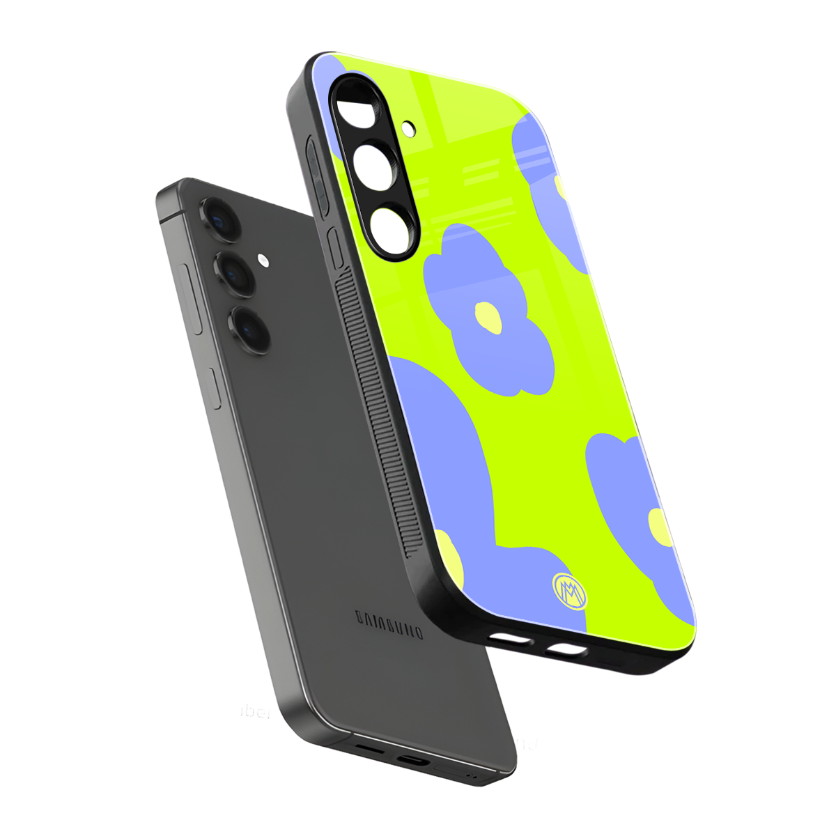 chartreuse arctic flowers back phone cover | glass case for samsung galaxy s24 plus