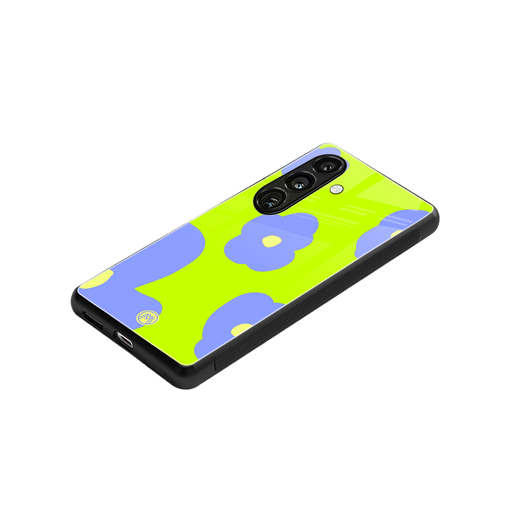 chartreuse arctic flowers back phone cover | glass case for samsung galaxy s25 plus
