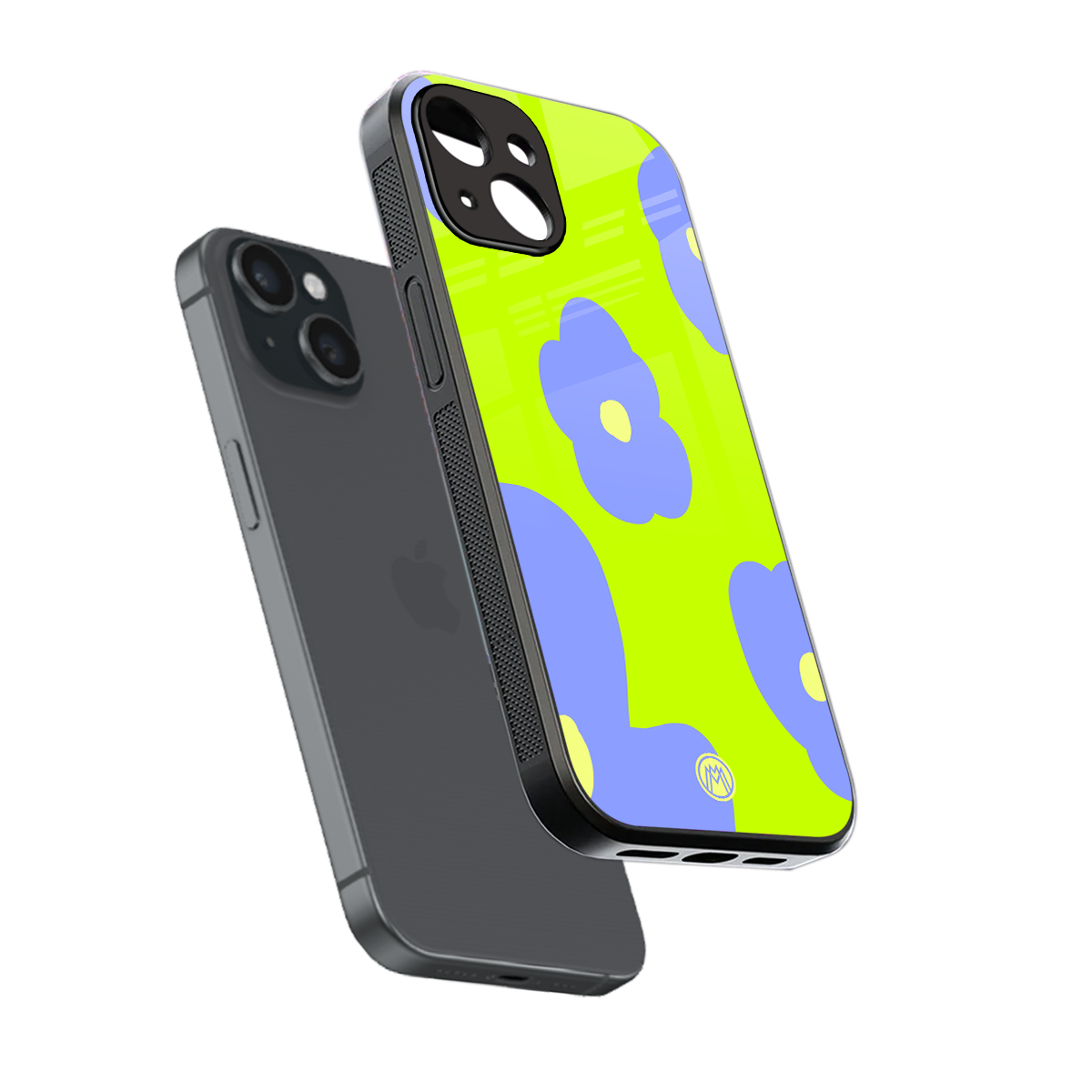 chartreuse arctic flowers back phone cover | glass case for iphone 15