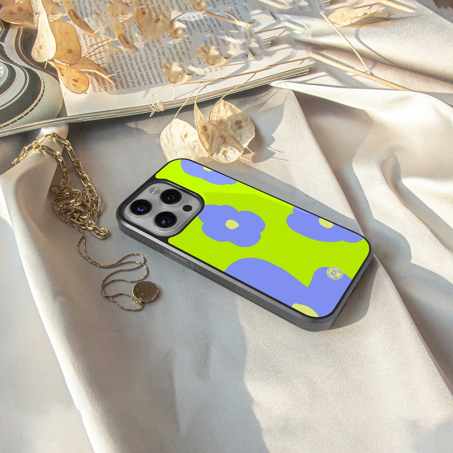 chartreuse arctic flowers back phone cover | glass case for iphone 16e