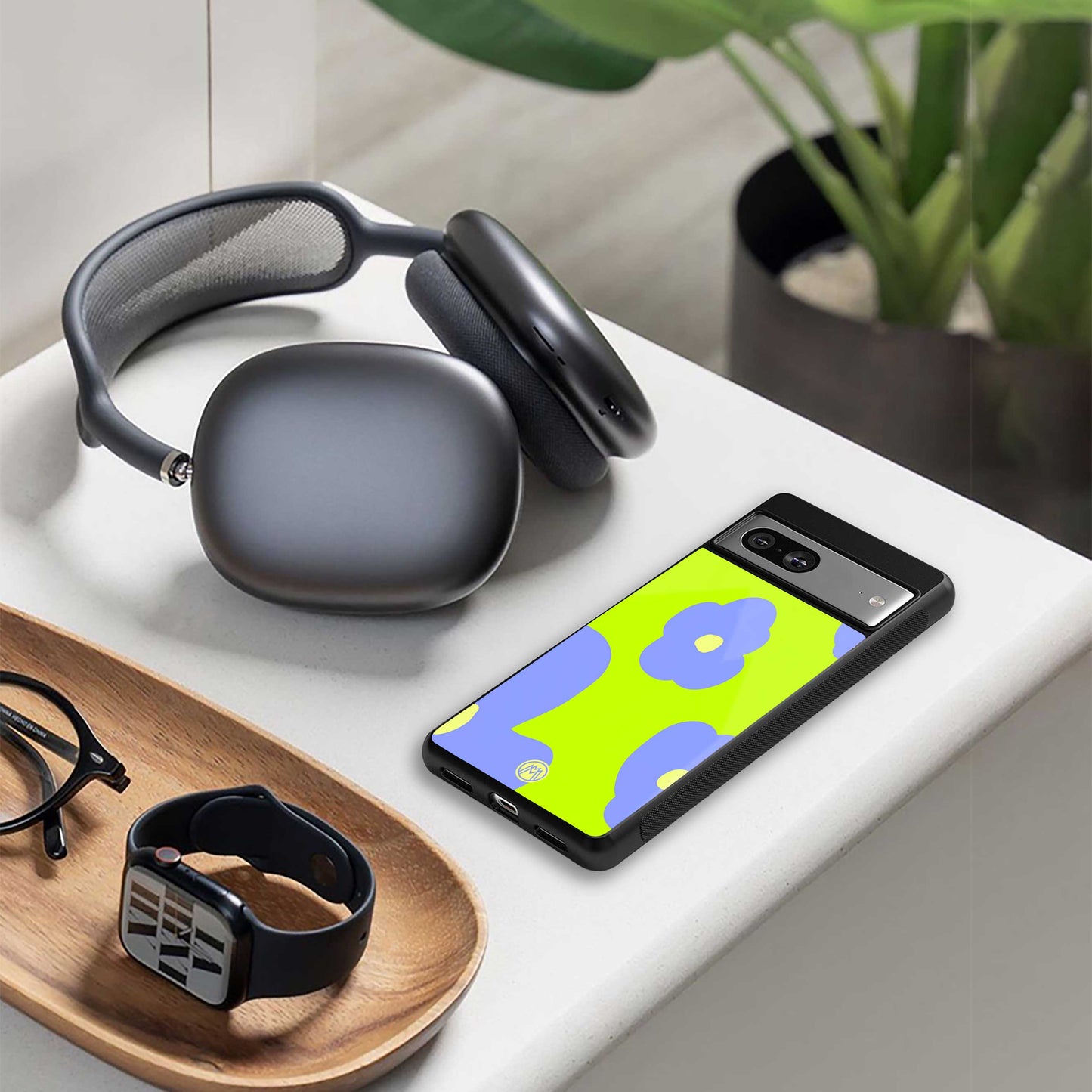 chartreuse arctic flowers back phone cover | glass case for samsung galaxy s23 ultra