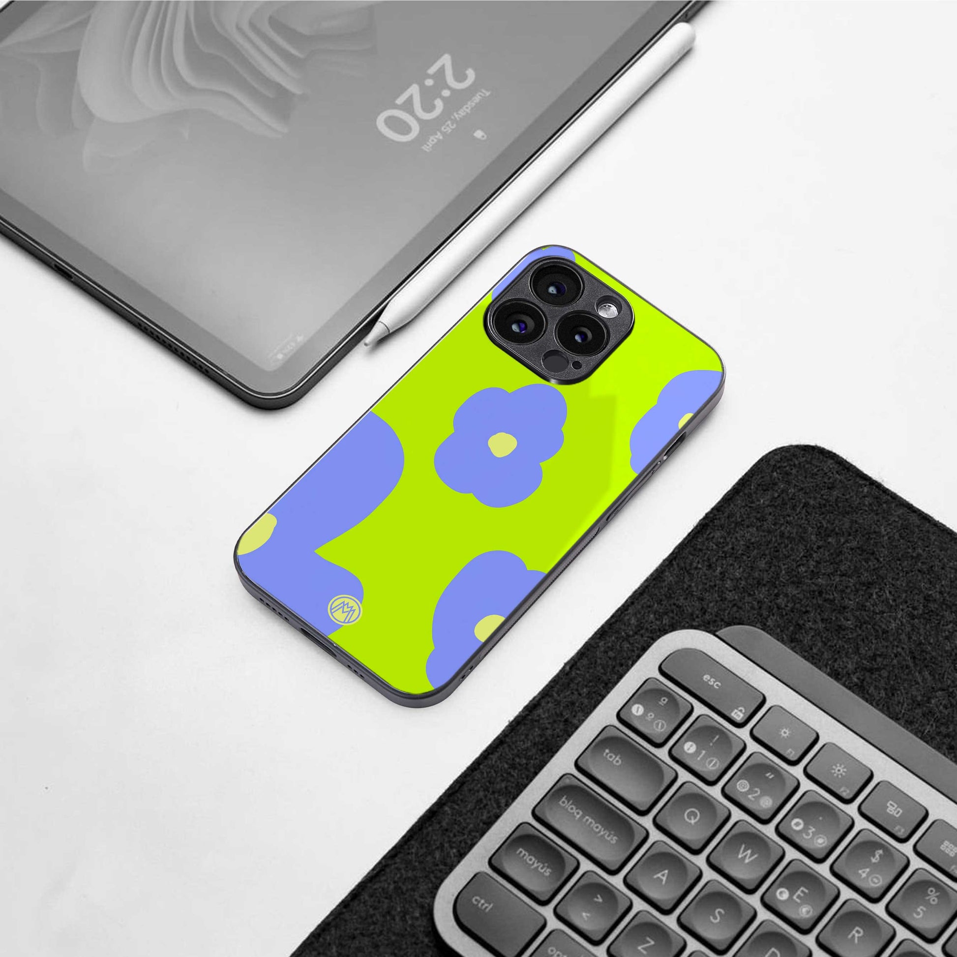 chartreuse arctic flowers back phone cover | glass case for iphone 16e