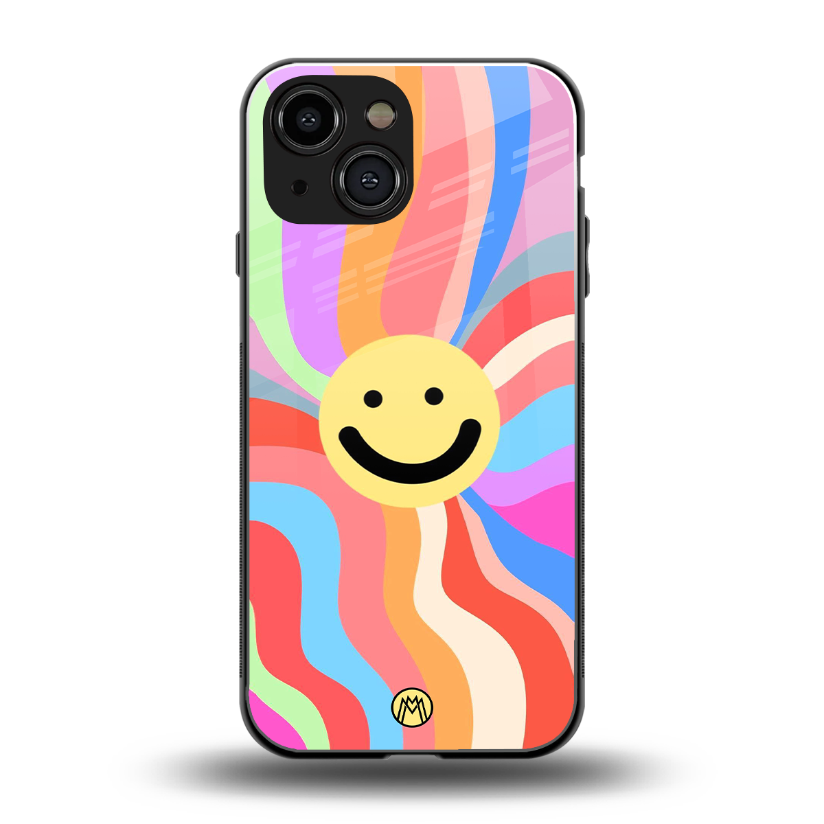 cheerful smiley back phone cover | glass case for iphone 13 mini