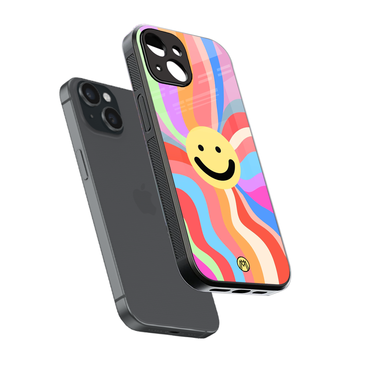 cheerful smiley back phone cover | glass case for iphone 13 mini