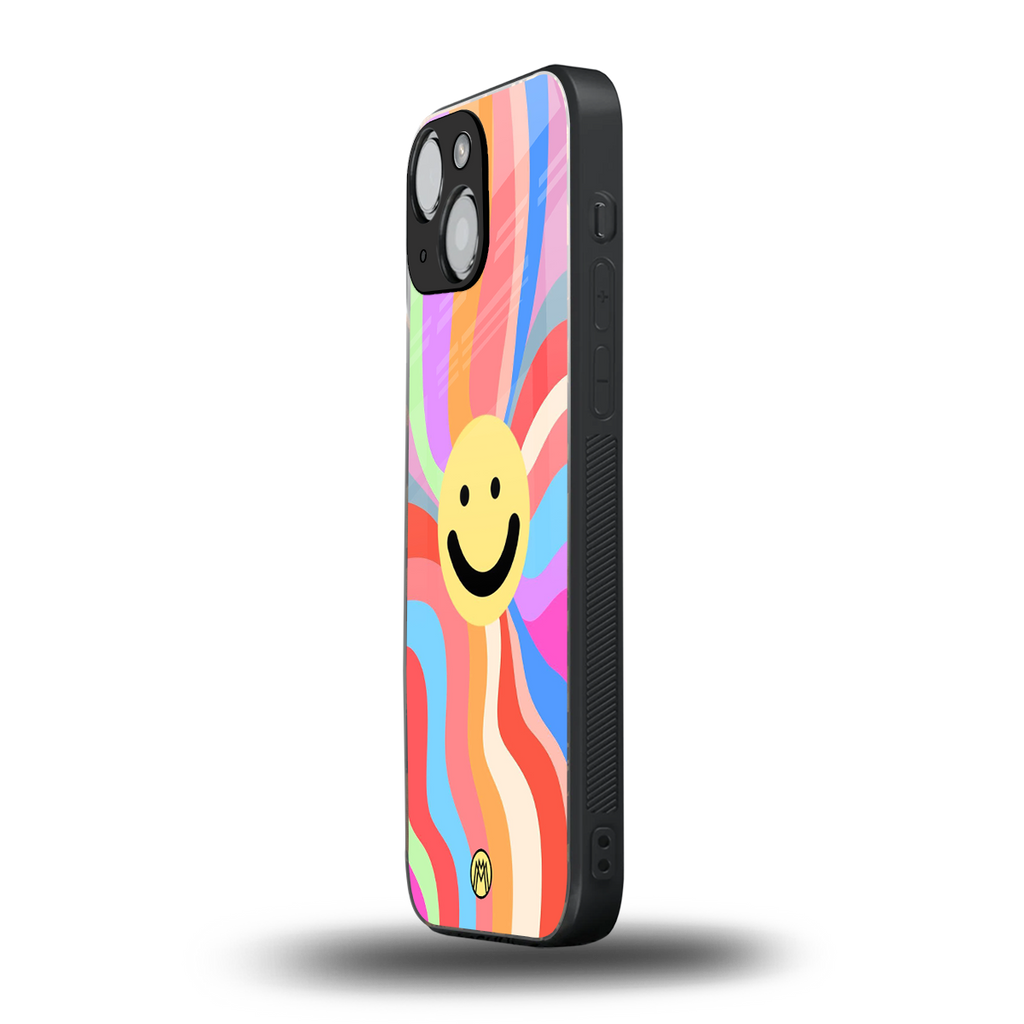 cheerful smiley back phone cover | glass case for iphone 13 mini