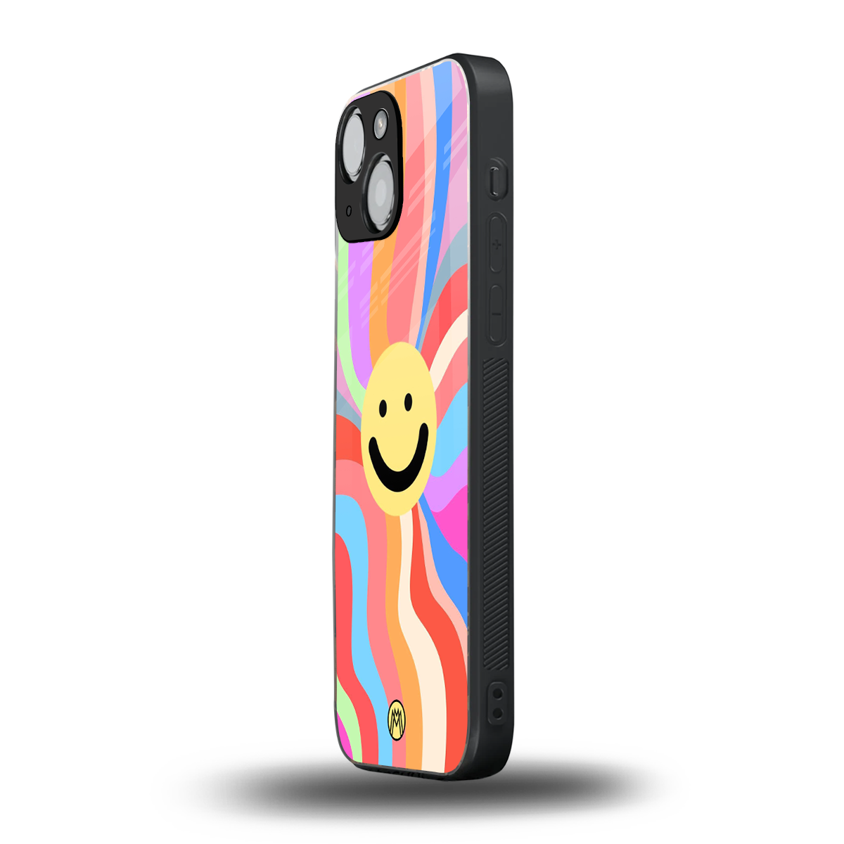 cheerful smiley back phone cover | glass case for iphone 13 mini