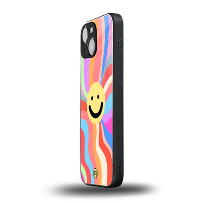 cheerful smiley back phone cover | glass case for iphone 13 mini