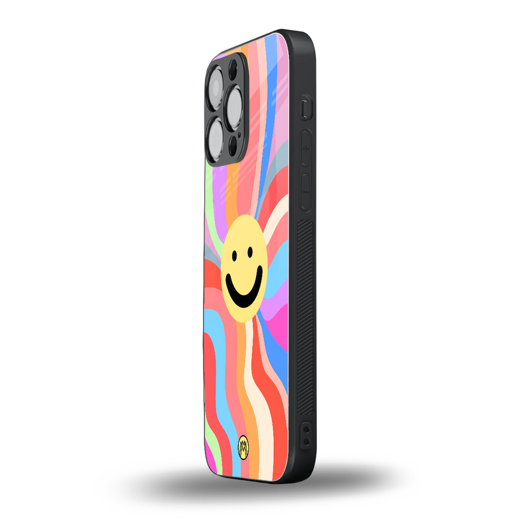 cheerful smiley back phone cover | glass case for iphone 13 pro max