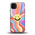 cheerful smiley back phone cover | glass case for iphone 15 plus