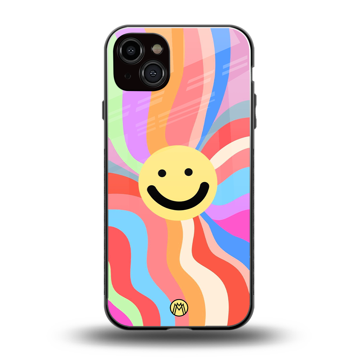 cheerful smiley back phone cover | glass case for iphone 15 plus