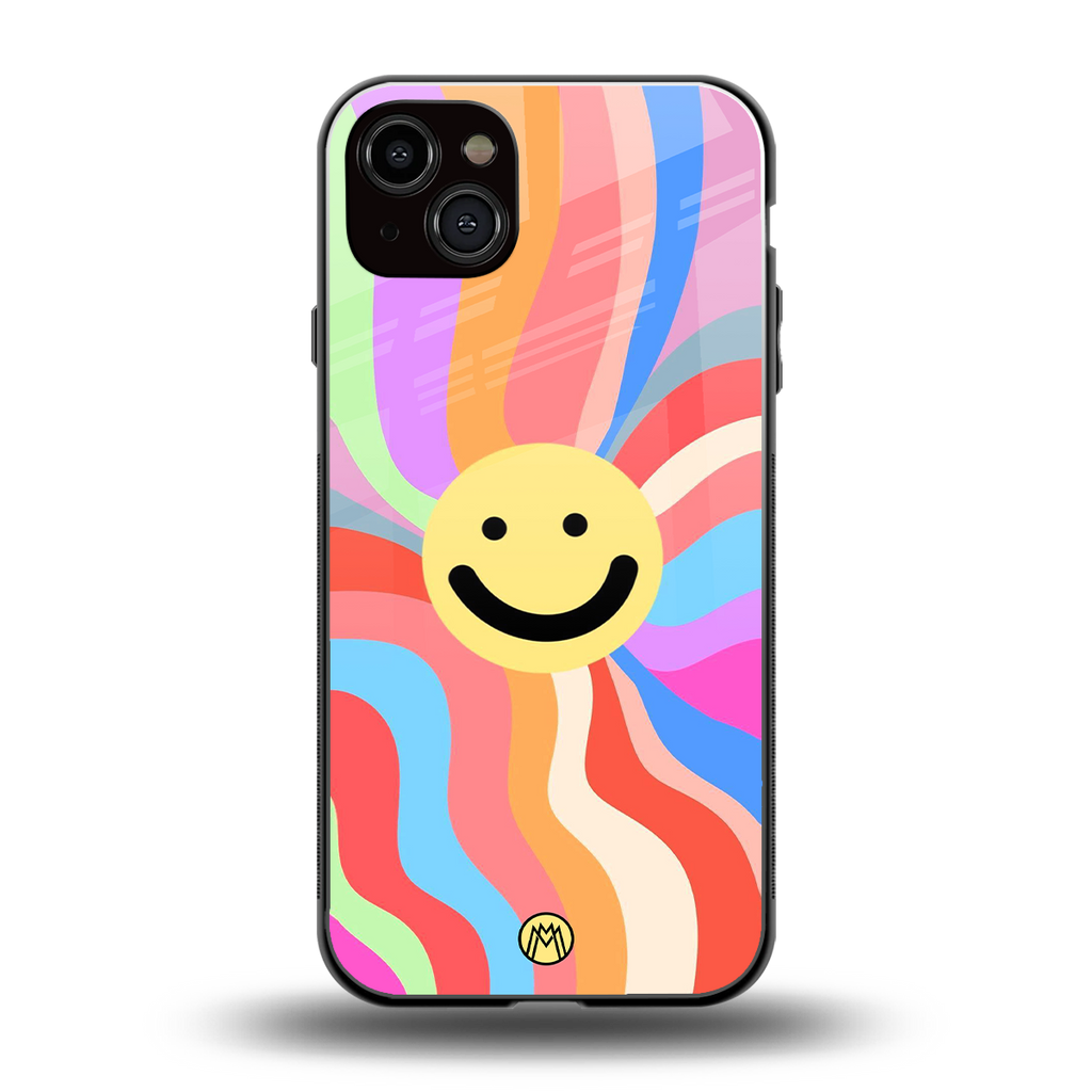 cheerful smiley back phone cover | glass case for iphone 14 plus