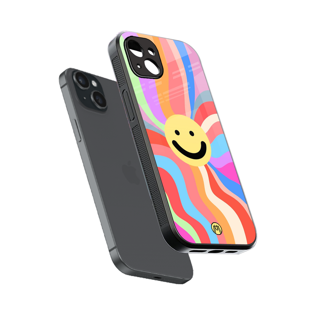 cheerful smiley back phone cover | glass case for iphone 14 plus