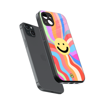 cheerful smiley back phone cover | glass case for iphone 14 plus