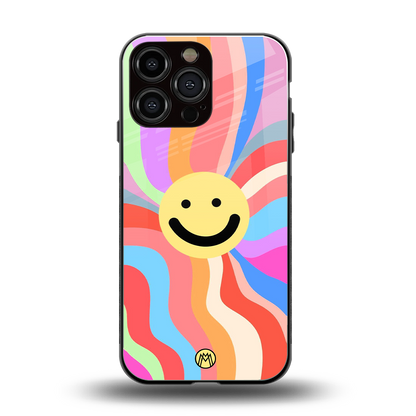 cheerful smiley back phone cover | glass case for iphone 14 pro max